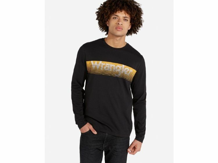 Immagine di MAGLIETTA T-SHIRT MANICA LUNGA UOMO WRANGLER NERA BLU RIGHE.con SCRITTA COTONE