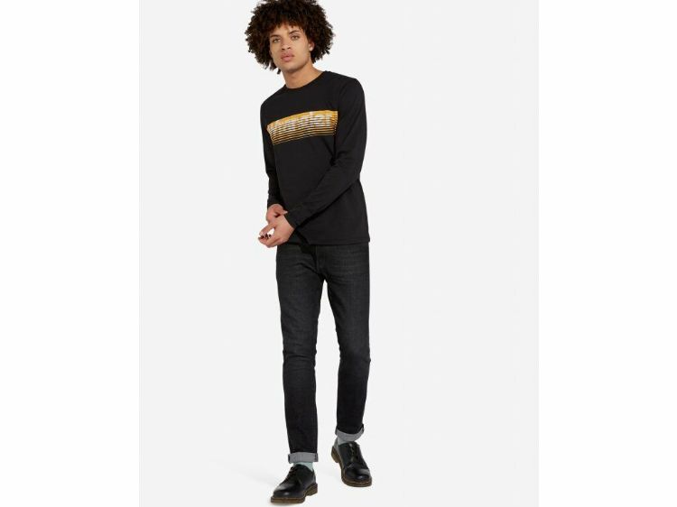 Immagine di MAGLIETTA T-SHIRT MANICA LUNGA UOMO WRANGLER NERA BLU RIGHE.con SCRITTA COTONE
