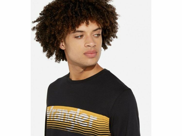 Immagine di MAGLIETTA T-SHIRT MANICA LUNGA UOMO WRANGLER NERA BLU RIGHE.con SCRITTA COTONE