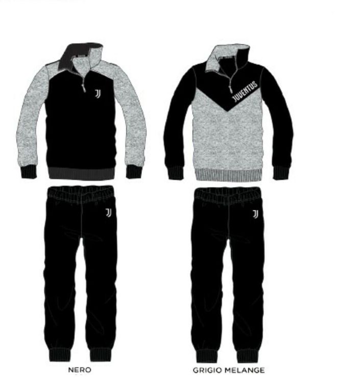 Immagine di PIGIAMA INVERNALE MEZZA ZIP ADULTO F.C. JUVENTUS UFFICIALE NERO/GRIGIO IN COTONE