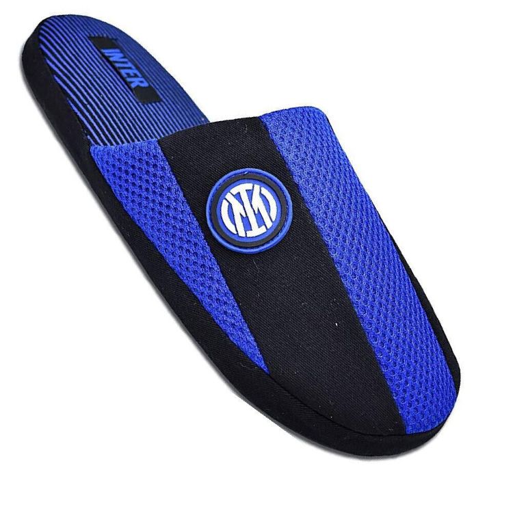 Immagine di CIABATTE PANTOFOLE INVERNALI FC INTER UFFICIALI NERO AZZURRO SCRITTA LOGO NUOVO